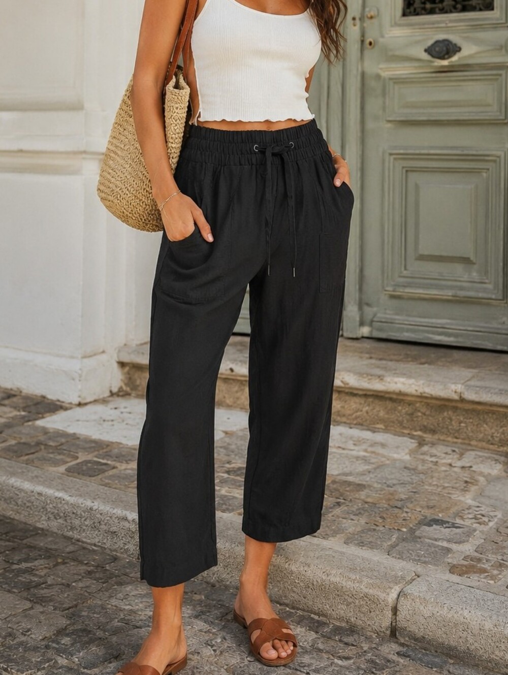 Urban Outfitters BDG Black Drawstring Crop Casual Lightweight Pants Pull-on